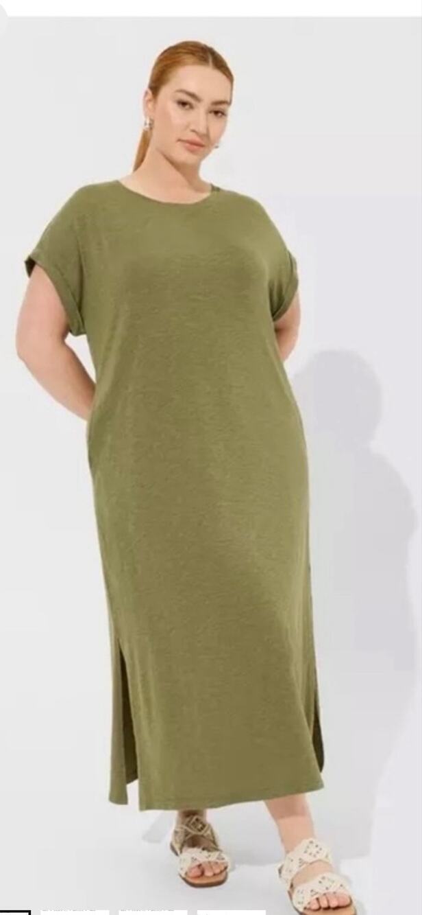 Torrid Tea Length Slub Dolman T-Shirt Dress Olive Green Size 1
